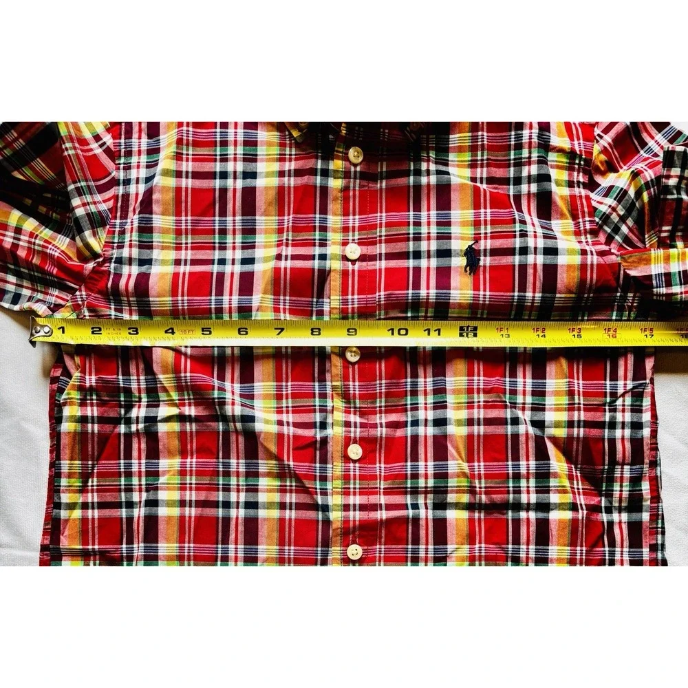 Boy's Ralph Lauren Medium 10/12 Red Yellow Navy Black Plaid Long Sleeve‎ Shirt